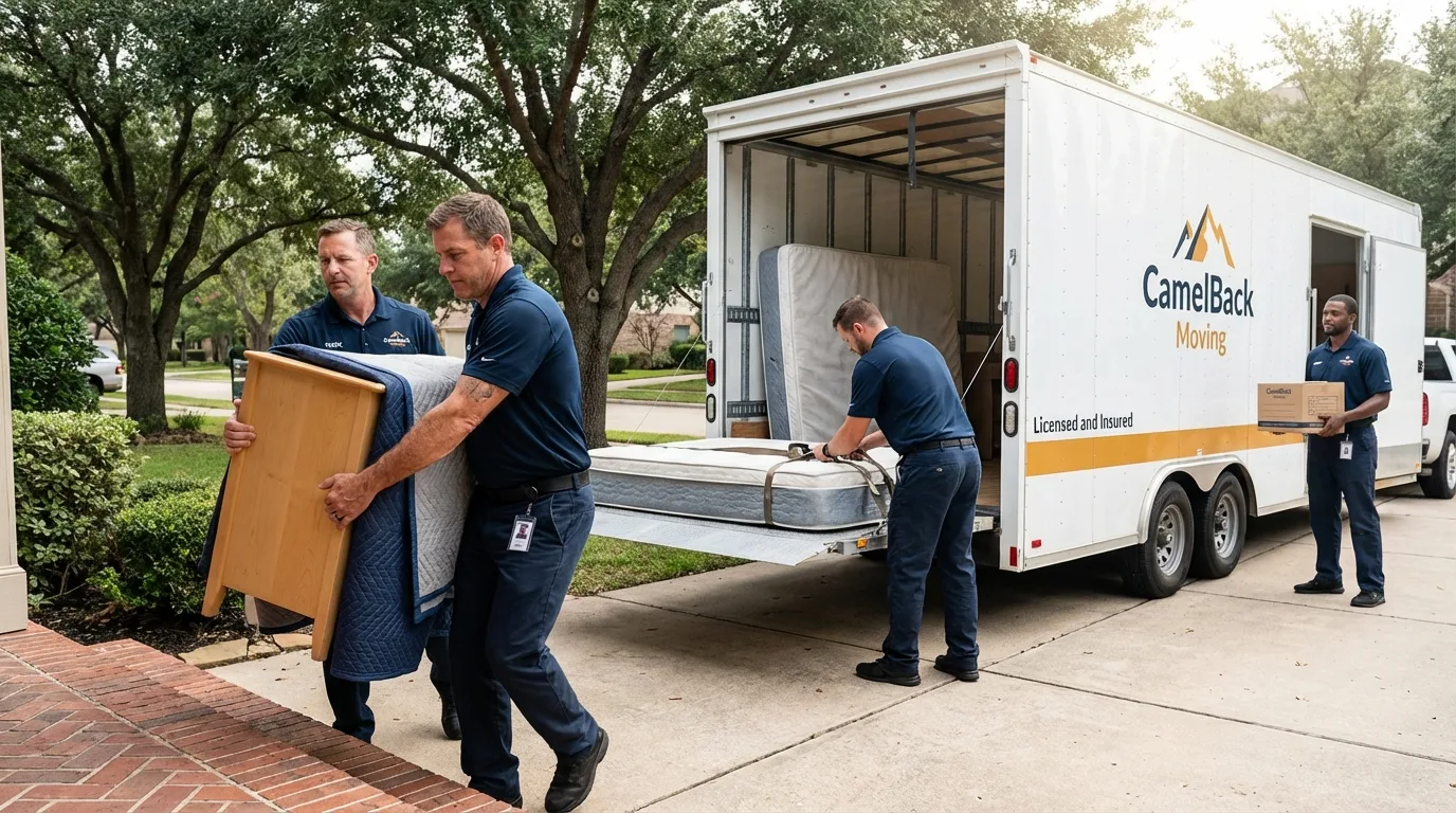 Crew loading residential truck for cross-state move from Oakdale, LA